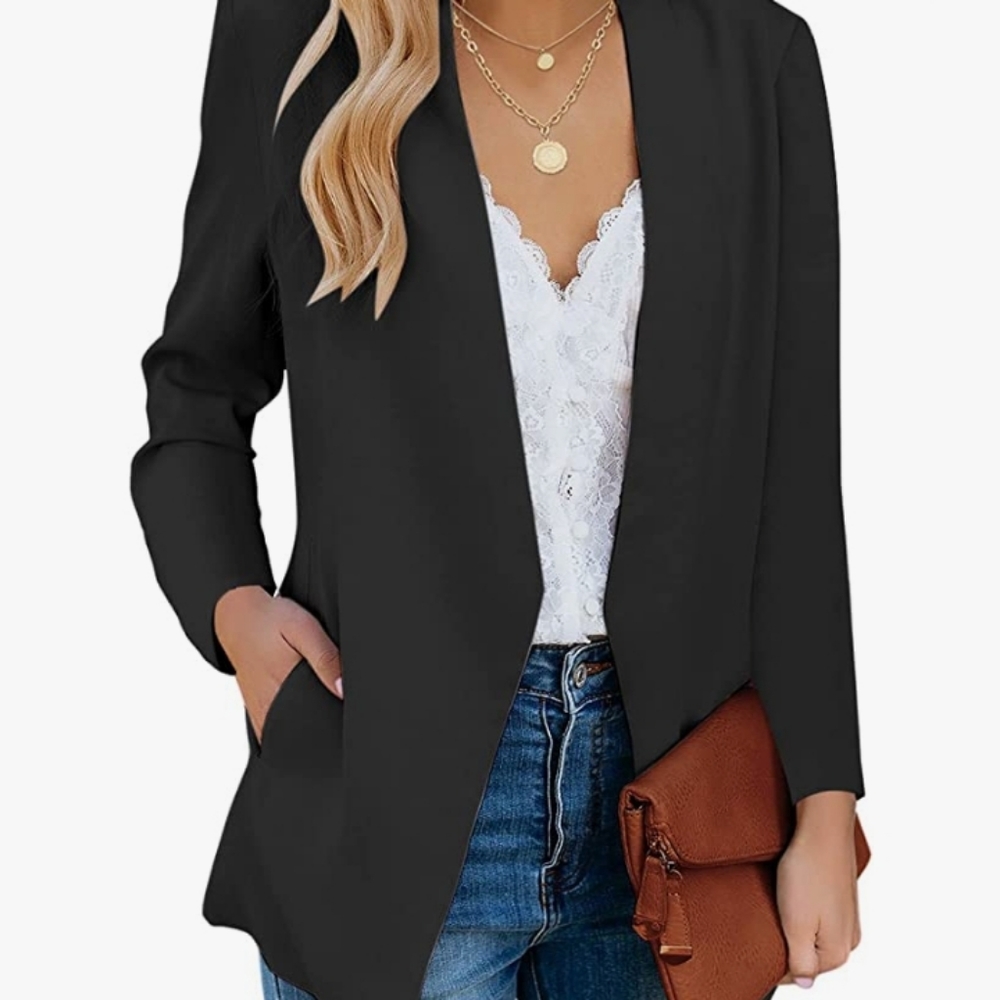 luvamia Women's Casual Long Sleeve Lapel Hook Blazer Jacket-XL- Black